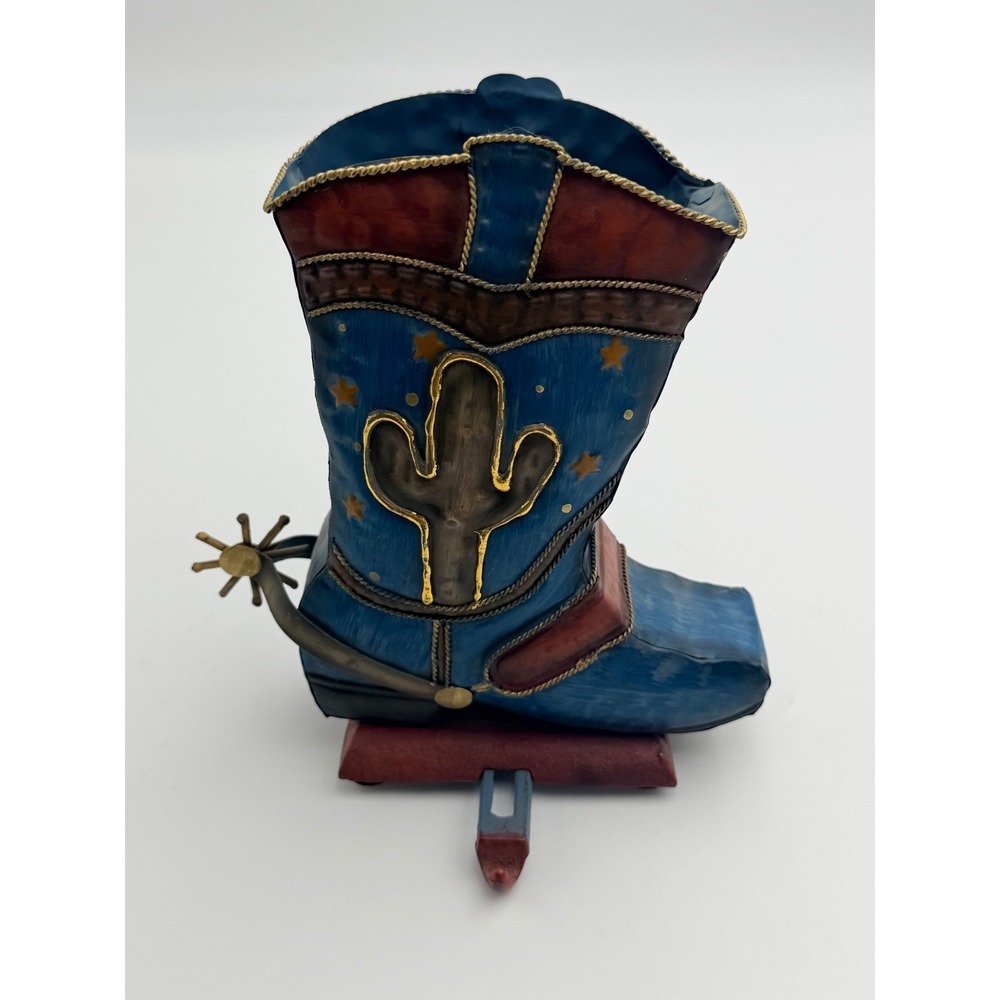 Cowboy Christmas Boot Stocking Holder Metal Cactus Spur Rustic Western Decor - Picture 3 of 10